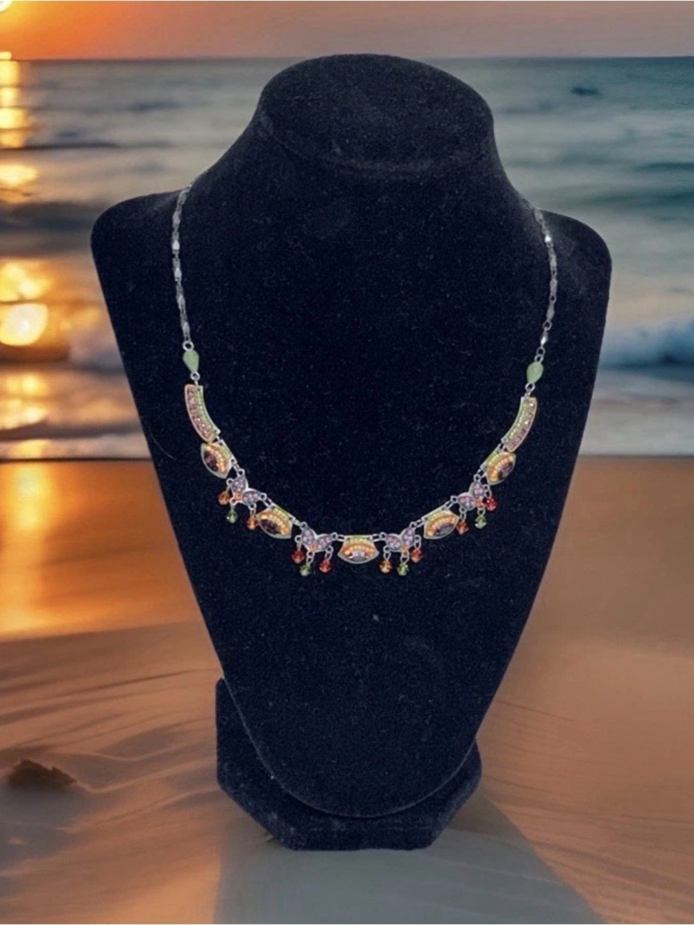 ADAYA Eye Necklace ~ Bead Mosaic by Israeli Artisan ~ Multicolor Crystals